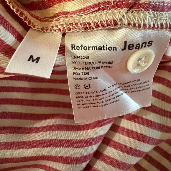 Reformation Jeans Tencel Modal Striped Red White Belted Shirt Mini Dress Medium - Picture 8 of 8